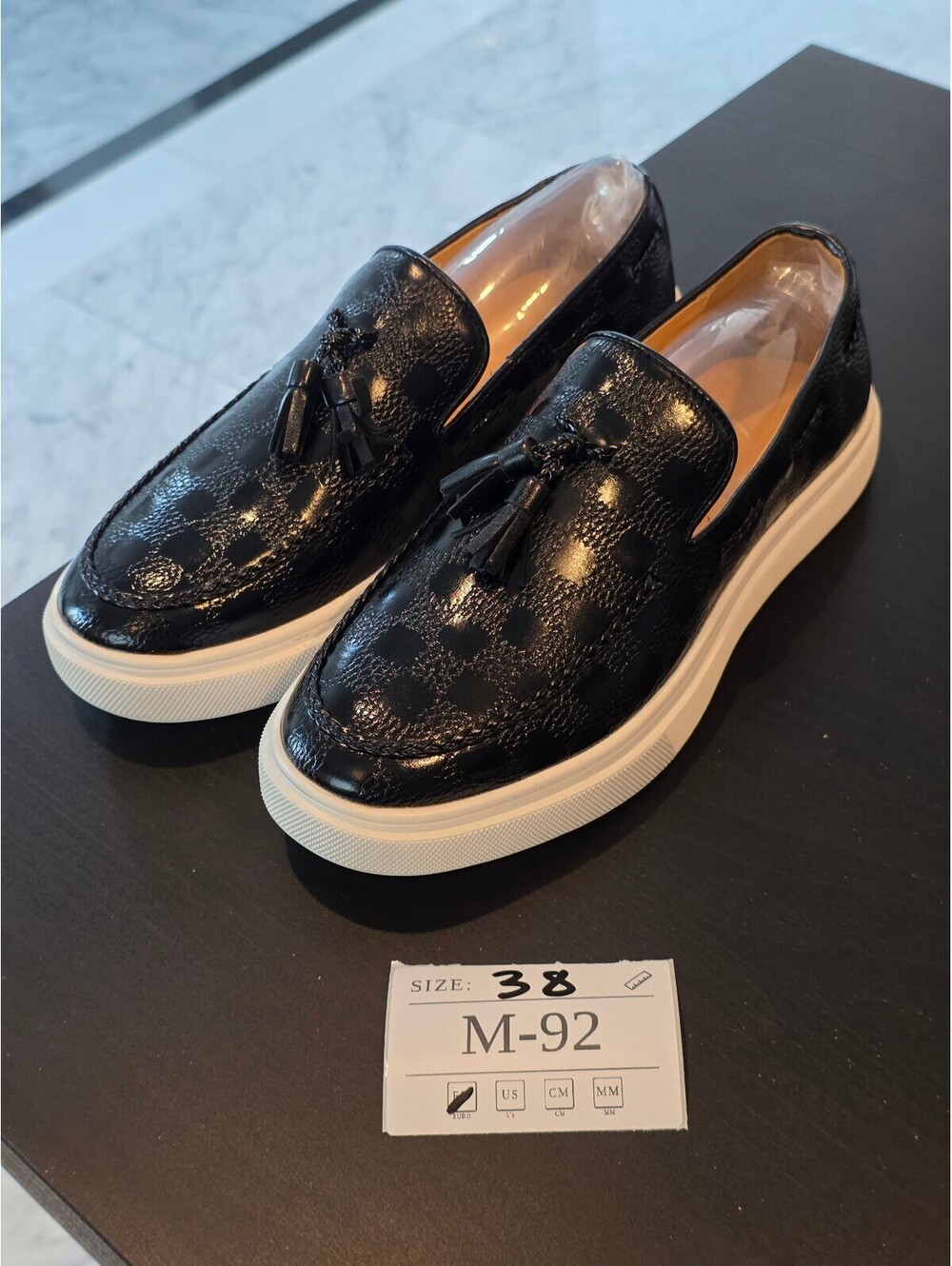 Men's Black Checkered Tassel Loafers